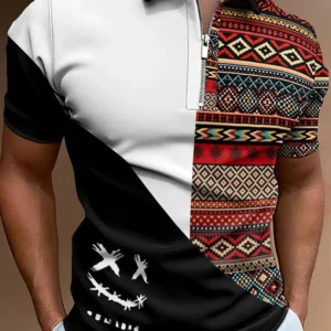 This is the main image for the product name: Print Patchwork Short Sleeve Golf Shirts