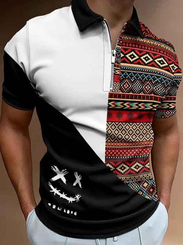 This is the main image for the product name: Print Patchwork Short Sleeve Golf Shirts