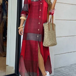 Women Casual Plaid Print Shirts Dress