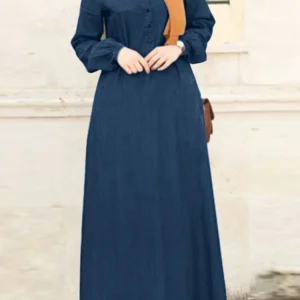 Women Solid Denim Loose Maxi Dresses