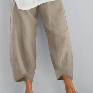 Women Solid Color Elastic Waist Loose Side Pocket Pants