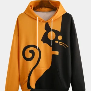 Mens Contrast Cartoon Animal Print Patchwork hoodies