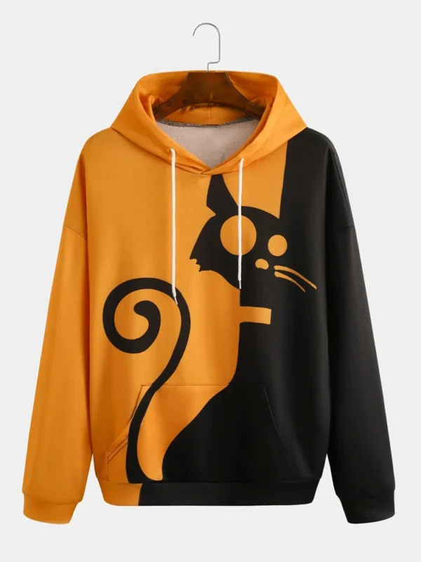 Mens Contrast Cartoon Animal Print Patchwork hoodies